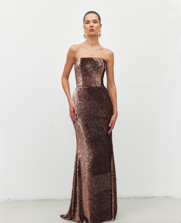 Ella Payetli Maxi Gece Elbisesi