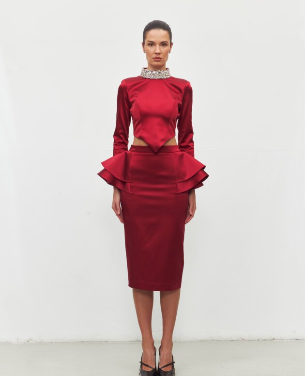 Crimson Peplum Etek