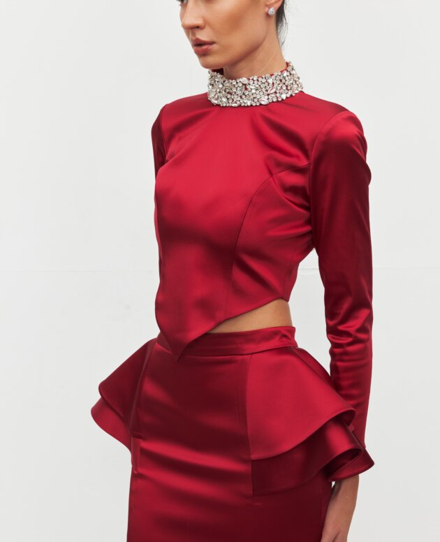 Crimson Halo Taş Detaylı Üst